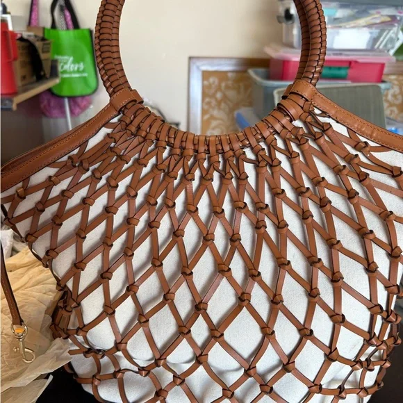 Brahmin | Bags | Brown And Cream Woven Tote Bag | Poshmark